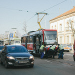 Vykolejená tramvaj, šalina v Brně